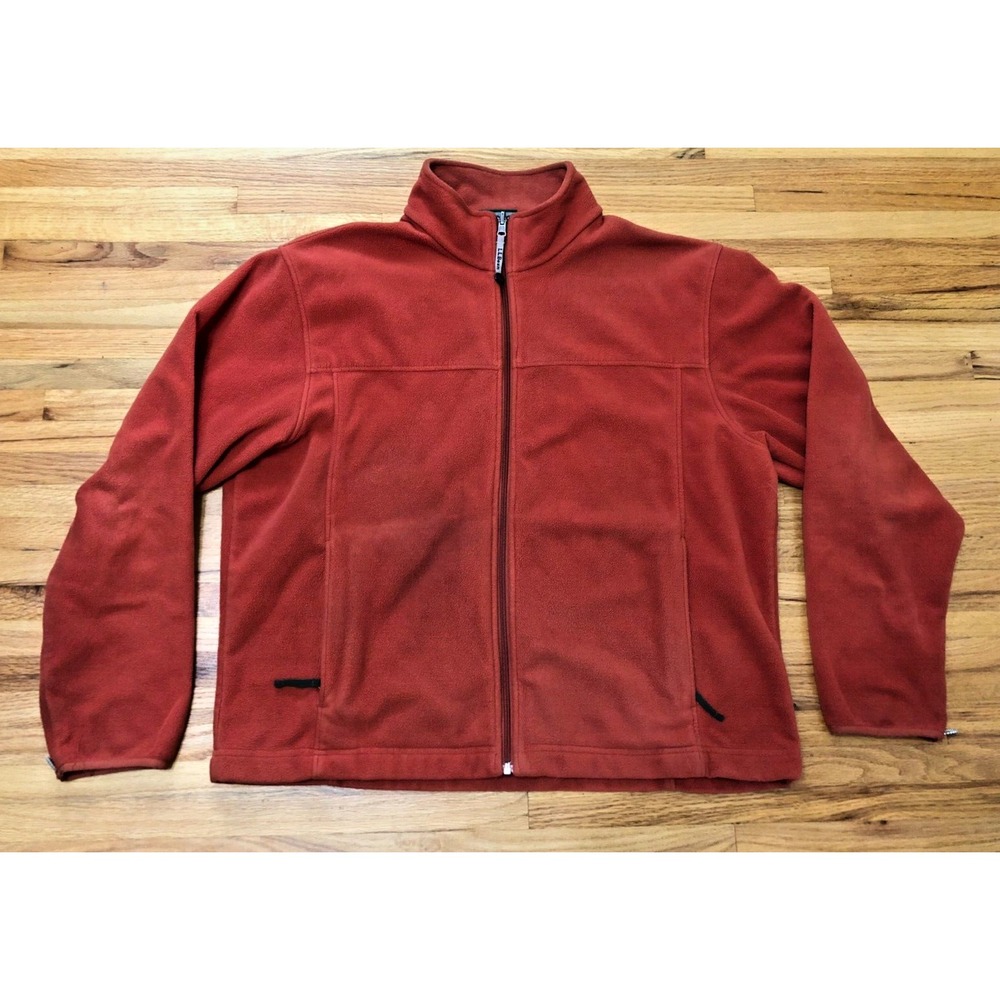 L.L. Bean Basic Jacket Men's XL Orange Fleece Mock Neck‎ Full Zip-Up Polyester